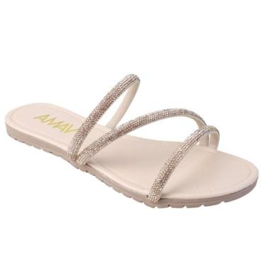 Imagem de Sandália Rasteira Feminina Brilho Tiras Rasteirinha Strass Casual - AZ
