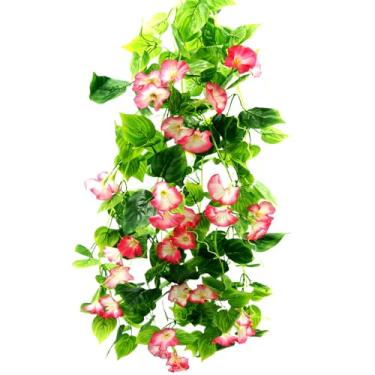 Imagem de FERIAL Videiras artificiais rosered videira glória da manhã flores artificiais plantas penduradas guirlanda planta verde falsa para decoração de banquete de casamento interno