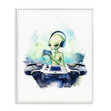 Imagem de Stupell Industries Tech Alien Playing Video Games Arte giclée emoldurada branca, design de Lil' Rue, 61 x 76 cm