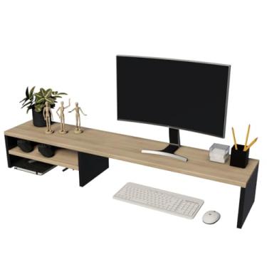 Imagem de Suporte Notebook E Monitor Apoio Mesa Escritorio de Madeira Preto com Mel