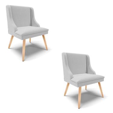 Imagem de Kit 02 Cadeiras De Jantar Liz Linho Cinza A05 Pés Palito Natural - D`rossi