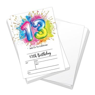 Imagem de Qssfdgg Convites de aniversário de 13 anos tie dye para crianças, cartões de convites de festa de balão tie dye para meninos e meninas, lembrancinhas de festa de aniversário, suprimentos para convites