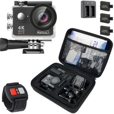 Imagem de REMALI Câmera de ação à prova d'água CaptureCam 4K60FPS, kit completo de 21 peças e 3 baterias — incrível câmera esportiva familiar que captura os melhores momentos — ótima para beisebol, pesca e