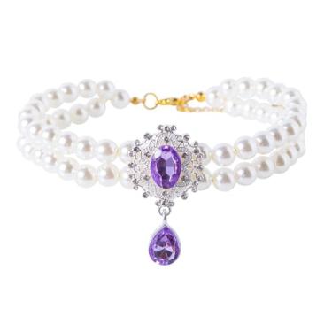 Imagem de Daovace Coleira de pérolas de 2 fileiras para gatos, colar de pérolas para cães, colares de strass para cães pequenos, coleira de pérolas para gatos (médio, violeta)