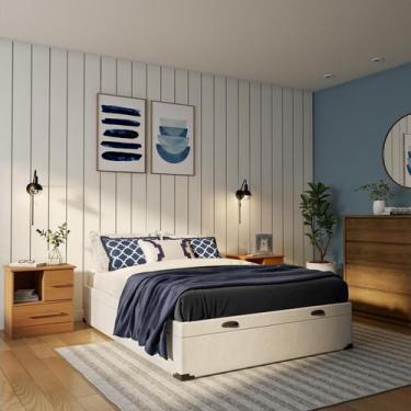 Imagem de Base para Cama Box Casal Maci com Baú (47x138x188) Branca - Mobly