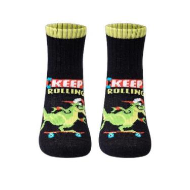 Imagem de Meia Cano Médio Canelada Bebê Menino Dinossauro Skate - Puket, 15 A 18