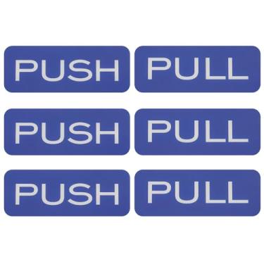 Imagem de PATIKIL Conjunto de 3 adesivos de porta push-pull, placa de sinalização de pressão e tração de 5 x 12 cm, autoadesivo vertical acrílico para portas, janelas de vidro, lojas, retângulo, azul