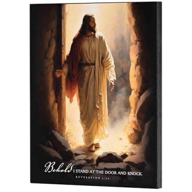 Imagem de Dicksons Behold Stand At The Door and Knock Revelation 3:20 Placa decorativa de parede MDF preta 35 x 28 cm