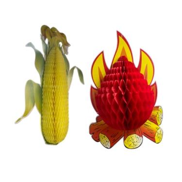 Imagem de Kit Decoração para enfeitar festa junina milho mais fogueira 45cm