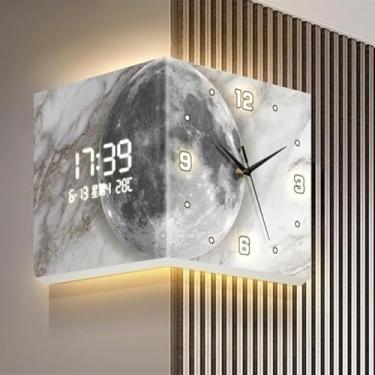 Imagem de Relógio de parede de dupla face moderno, relógio de canto criativo, relógio de parede da lâmpada da parede, relógio de parede da sala de estar, canto de dupla face luminoso, para casa e escr