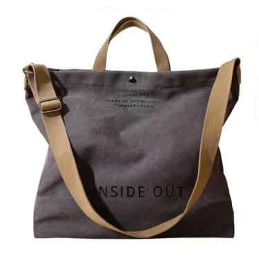 Imagem de Huwzder Bolsa feminina grande de lona, casual, bolsa de trabalho de ombro, bolsa transversal com alça superior, Cinza, Sacola