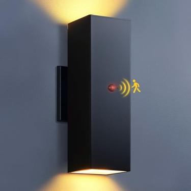 Imagem de KIZON Iluminação Externa Com Sensor De Movimento, Luminária Parede Do Anoitecer Ao Amanhecer, Arandela Alumínio 3 Modos Para Cima E Baixo Varanda, Porta Da Frente Garagem