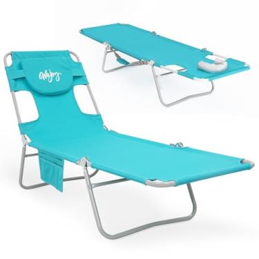 Imagem de #WEJOY Cadeira de bronzeamento dobrável com orifício para o rosto, 5 posições, cadeiras de praia viradas para baixo com travesseiro para banhos de sol ao ar livre à beira da piscina (ciano)