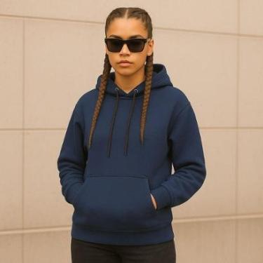 Imagem de Moletom Blusa de Frio Feminina Flanelada Canguro Com Capus-Feminino