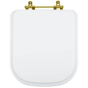 Imagem de Assento Sanitário Poliester Quadra Branco Ferragem Dourada Para Vaso Deca