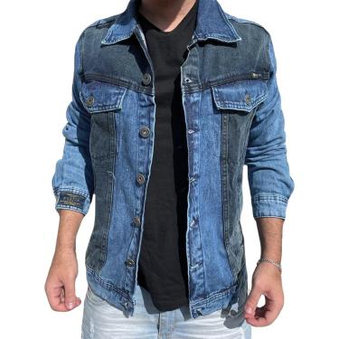 Imagem de Jaqueta Jeans Detalhes Bicolor Masculina Moda Inverno-Masculino