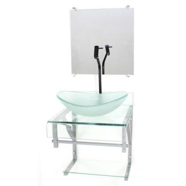 Imagem de Gabinete de vidro 40cm para banheiro curvado duplo pc cuba oval incolo