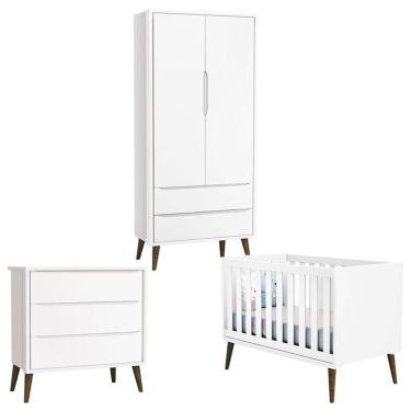 Imagem de Quarto De Bebê Theo 2 Portas Branco Acetinado Com Pés Amadeirado - Reller