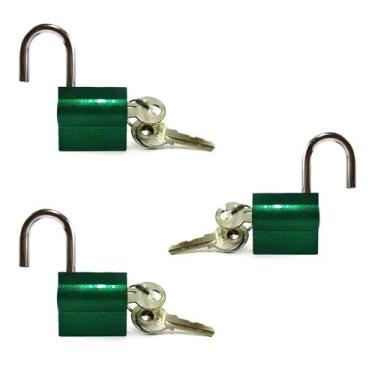 Imagem de Cadeado 30mm Verde Kit com 3 Peças 9 Chaves Simples Shenling Padloc