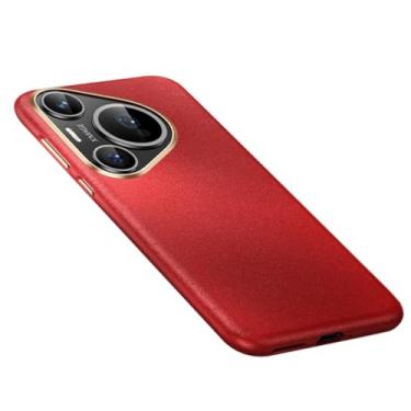 Imagem de HAO RIYLN Capa de couro genuíno para Huawei Pura 70 Ultra/70 Pro, capa fina de luxo antiqueda proteção de câmera minimalista estilo comercial, vermelha, 70 Ultra
