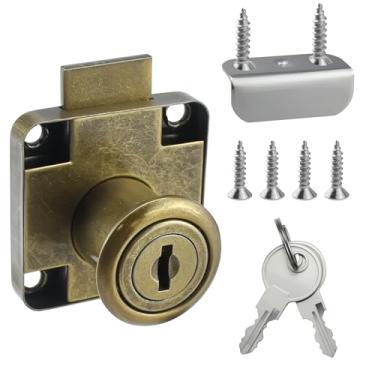 Imagem de SDTC Tech Fechadura de gaveta com chaves e parafusos correspondentes estilo bronze antigo trava giratória para armário/guarda-roupa/armário/mesa de escritório etc. (comprimento da came do cilindro 22 mm)