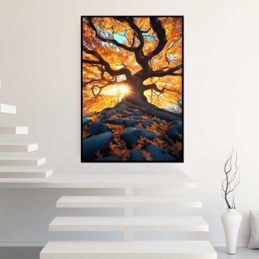 Imagem de Quadro com Moldura Árvore da Vida vermelha Paisagem Decorativo Grande Sala Quarto Hall