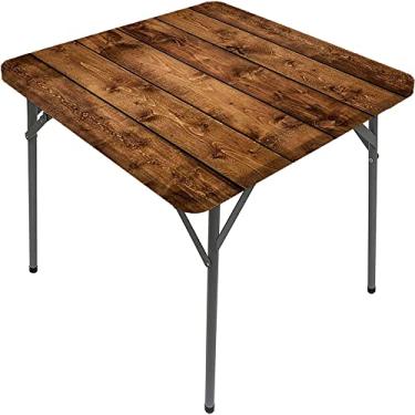Imagem de CESGFC Toalha de mesa de madeira, estampa de textura de prancha de madeira, borda elástica, capa de mesa de jantar interna/externa, adequada para mesa quadrada de 140 x 139 cm