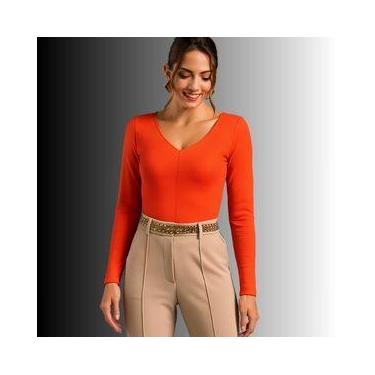 Imagem de Blusa Feminina Canelada Manga Longa Decote V Cintura Ajustada Gris- Ca