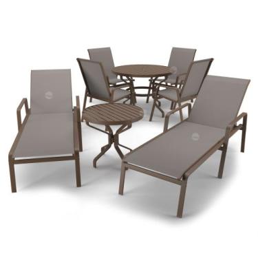 Imagem de Kit Espreguiçadeira Cadeira Mesa Alumínio Marrom Tela Fendi - Aluv Móv