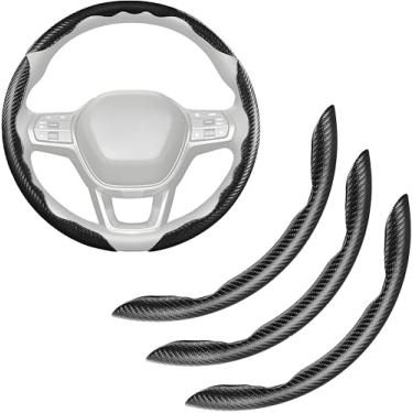 Imagem de Capa de volante de fibra de carbono de 3 peças, protetor de volante antiderrapante e à prova de arranhões masculino/feminino, ajuste universal para rodas de 35 a 45 cm, acessórios internos de carro
