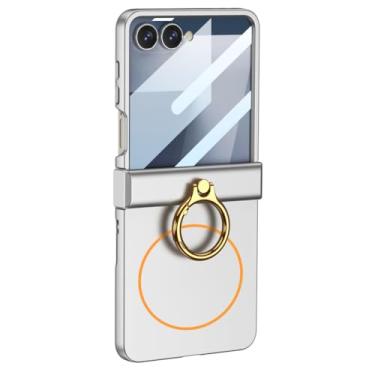 Imagem de LTLMYDAM Capa de sucção magnética para Samsung Galaxy Z Flip 7, protetor de tela pequeno tudo incluído capa de dobradiça com anel elegante capa de policarbonato ultrafina, branca, flip 7