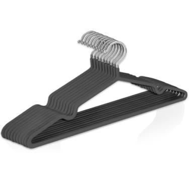 Imagem de Kit 10 Cabides Adulto Metal Emborrachado Antiderrapante para Roupas, Blusas e Calças - (Preto)