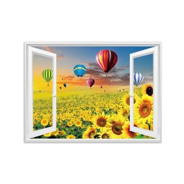 Imagem de Quadro de Parede Janela Falsa-Paisagens Impressões em Tela-Sunflower Balloon-Natureza Pinturas Decoração 50x70cm-19x27in Sem Moldura