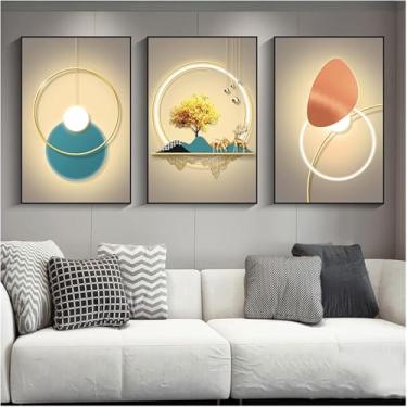 Imagem de Posters De Parede Em Tela, Pintura Decorativa De Tríptico Para Sala De Estar E Quarto, Imagem Reflexiva De Destaque De Cristal, Moldura Preta, H, 50x70x3cm