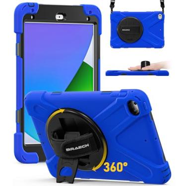 Imagem de BRAECN Capa infantil para iPad mini 5ª e Mini 4ª geração, com alça de mão/suporte e alça de ombro rotativa 360, capa resistente de proteção para iPad mini 5ª/4ª geração 7,9 polegadas (azul)