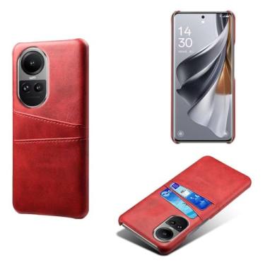 Imagem de Capas Compatível com OPPO RENO 10 PRO 5G,tampa protetora de couro falso,design de saco de cartão com 2 fendas de cartão atrás,proteção anti-impressão digital e anti-gota-Red