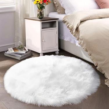 Imagem de Latepis Tapete redondo branco de 1,5 m de pele sintética de carneiro para sala de estar, tapete lavável fofo para quarto, quarto de adolescente, dormitório, decoração de quarto fofo