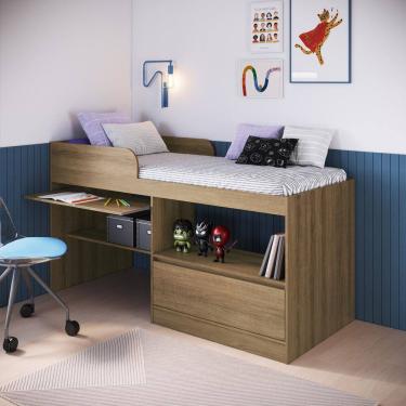 Imagem de Cama Infantil Alta Multifuncional com Escrivaninha 1 Porta Jacarta Art in Móveis