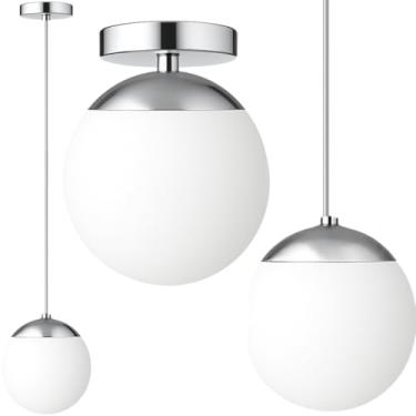 Imagem de Gimpo, Luminária Lustre Pendente 212cm Jabuticaba Globo Vidro 12cm Metal Teto Gimpo PJ12 COR:PRATA