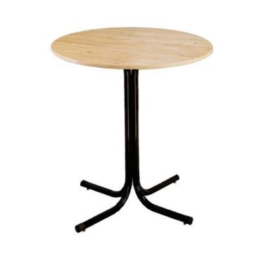Imagem de Mesa de Jantar Redonda 80cm Preta Tampo Madeira Pinus - Lamar Design