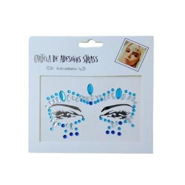 Imagem de Adesivo Para o Rosto Strass Azul Cristal "Modelo 4" Festas Carnaval - 