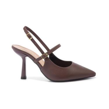Imagem de Scarpin Slingback Feminino Salto Alto Bico Fino Com Fivela - Stessy Sh