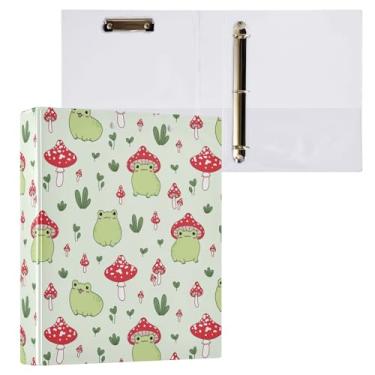 Imagem de Vuiyean Fichário fofo de sapo kawaii, sapo de cogumelo, fichário de 3 cm com prancheta e bolsos, fichários de capa dura com 3 anéis, pasta de arquivo grande resistente para material escolar de