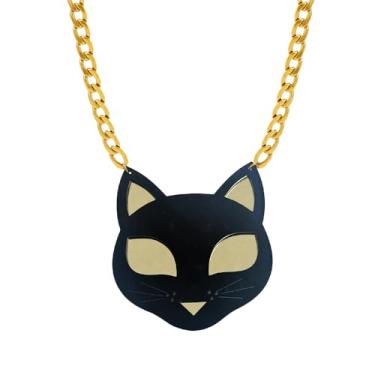 Imagem de Izpack Colar com pingente grosso de gato preto para mulheres, colar ajustável banhado a ouro, joias modernas, férias, Dia das Bruxas