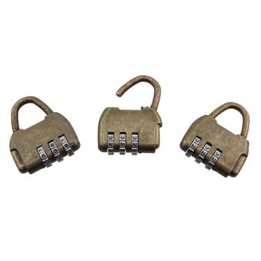 Imagem de KKUANG 3 peças, mini cadeado antigo, combinado, vintage, trava em forma de bolsa para armários, gavetas, baús, pequenos armários, caixas de joias, bronze antigo