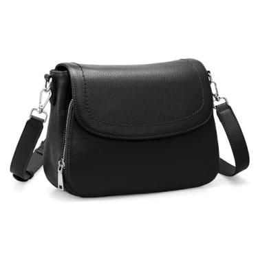 Imagem de befen Bolsa tiracolo de couro genuíno para mulheres com carteira RFID embutida média feminina bolsa transversal, Preto, Bolsa tiracolo