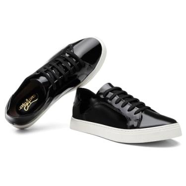 Imagem de Tenis Casual Feminino Couro Verniz Forrado Cano Curto Com Cadarço Esportivo Caminhada Tamanho:40;Cor:Preto;Gênero:Feminino;Departamento BS:Esporte