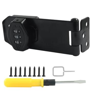 Imagem de HARSKIYER Fechaduras de ferrolho rotativo com senha mecânica, fechadura de combinação sem chave de 3 dígitos para portas de celeiro, galpão, armário, cerca, gaveta, armário (preto, 10 cm)