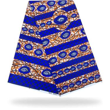 Imagem de Shenbolen Tecido africano 6 jardas Kente Cloth by The Yard Ankara Print Wax Fabrics 100% poliéster (Q)