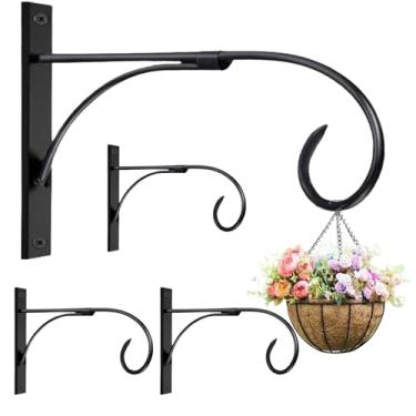 Imagem de ZEECER Suporte para pendurar ao ar livre, cabides de plantas de 26,7 cm, conjunto com 4 unidades, suporte de metal à prova de ferrugem, ganchos de plantas pendurados na parede para cestos pendurados